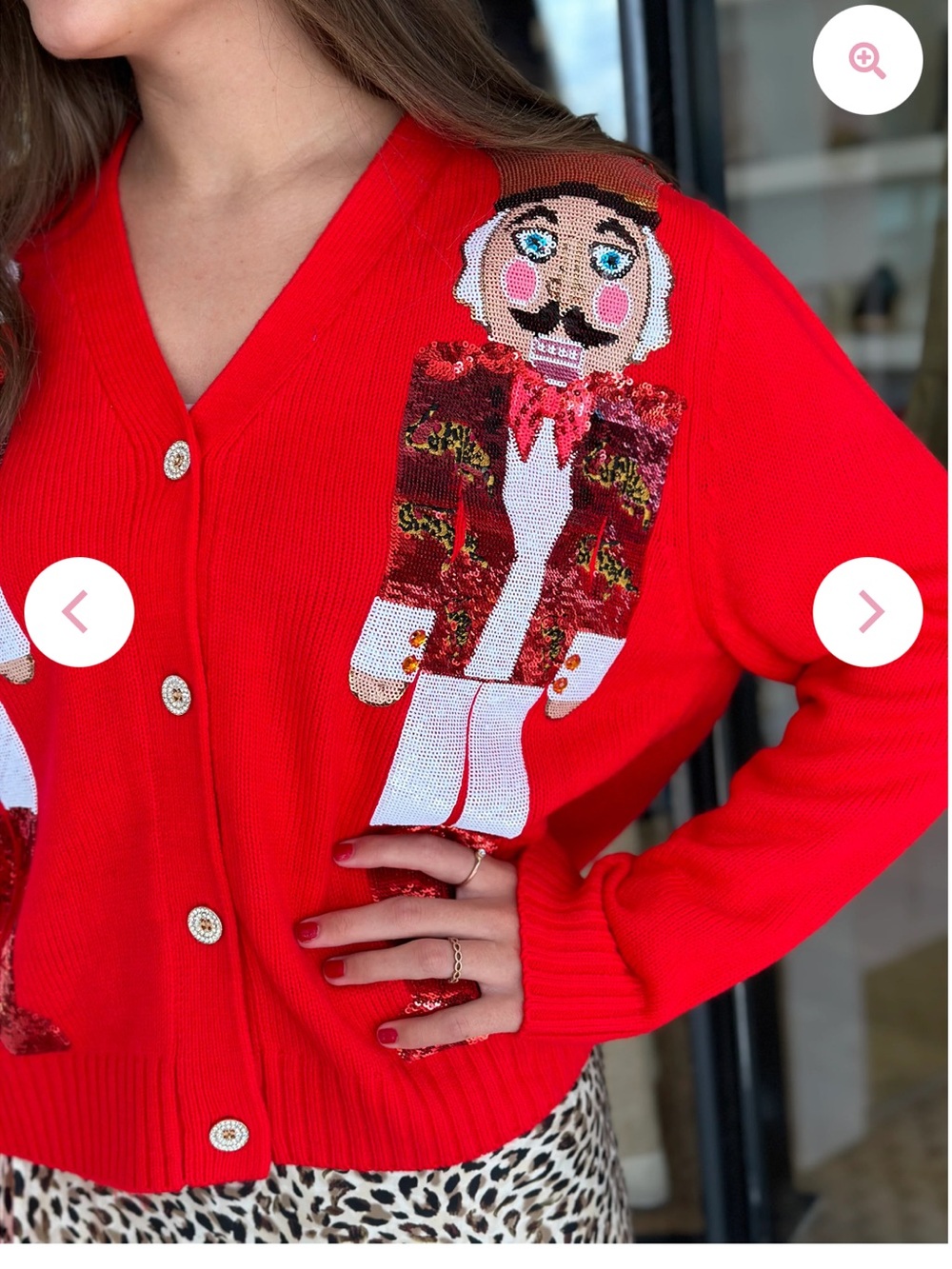 Queen of Sparkles Red Nutcracker Leopard Cheetah Cardigan XS - Picture 5 of 7